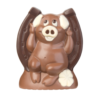 Good-luck pig on horseshoe 