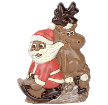 Weihnachtsmann mit Elch auf Schlitten 